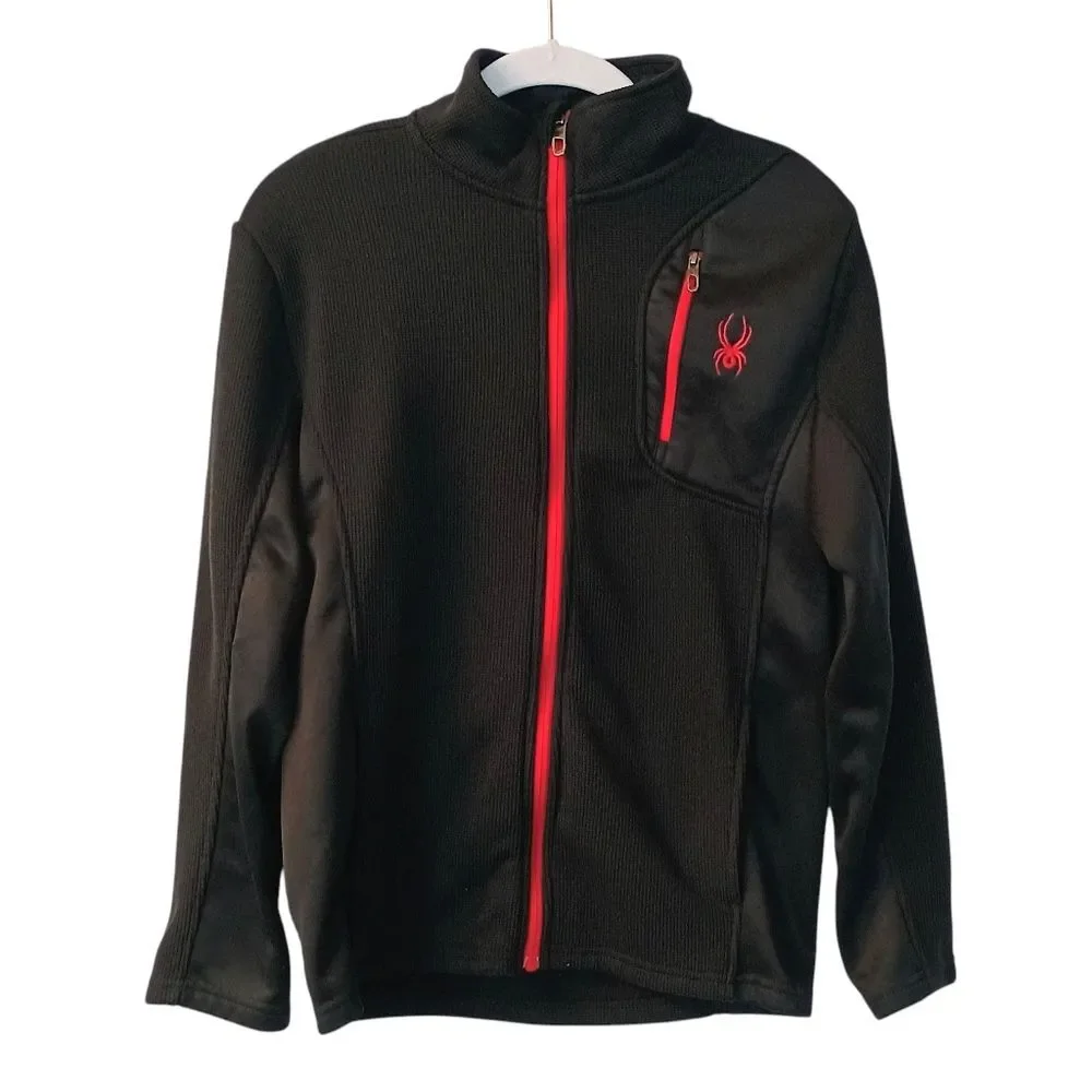 Boy's Spyder Black Red Full Zip Jacket Size Large 14/16